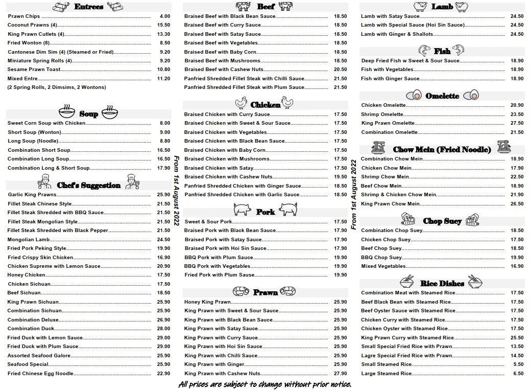Menu, Golden Beach Chinese Restaurant