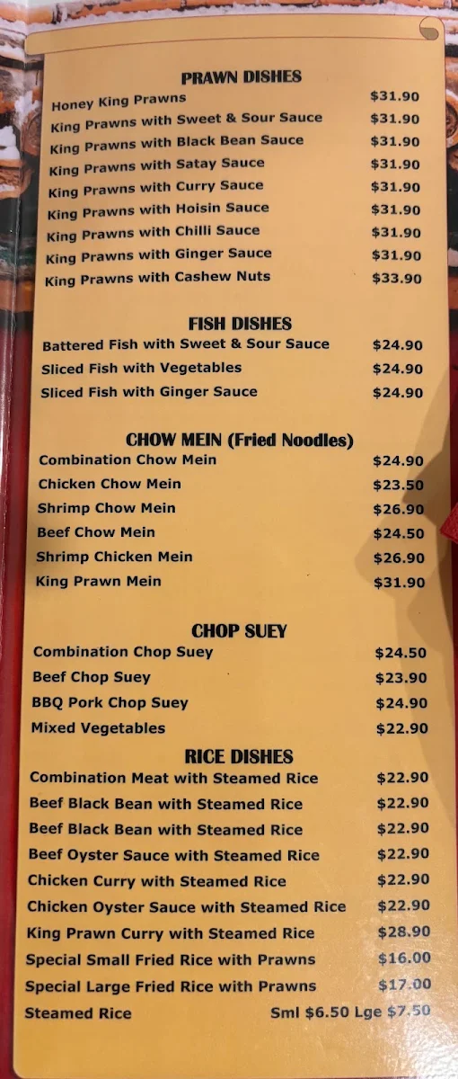 Menu, Golden Beach Chinese Restaurant