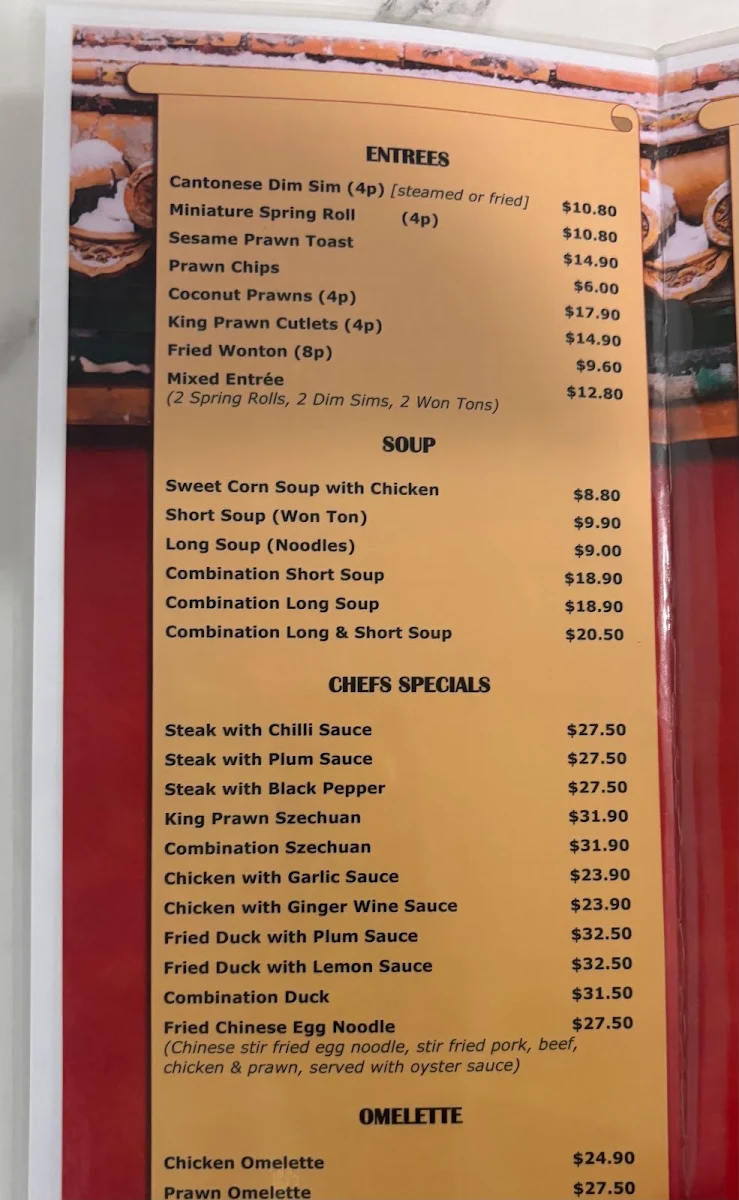 Menu, Golden Beach Chinese Restaurant
