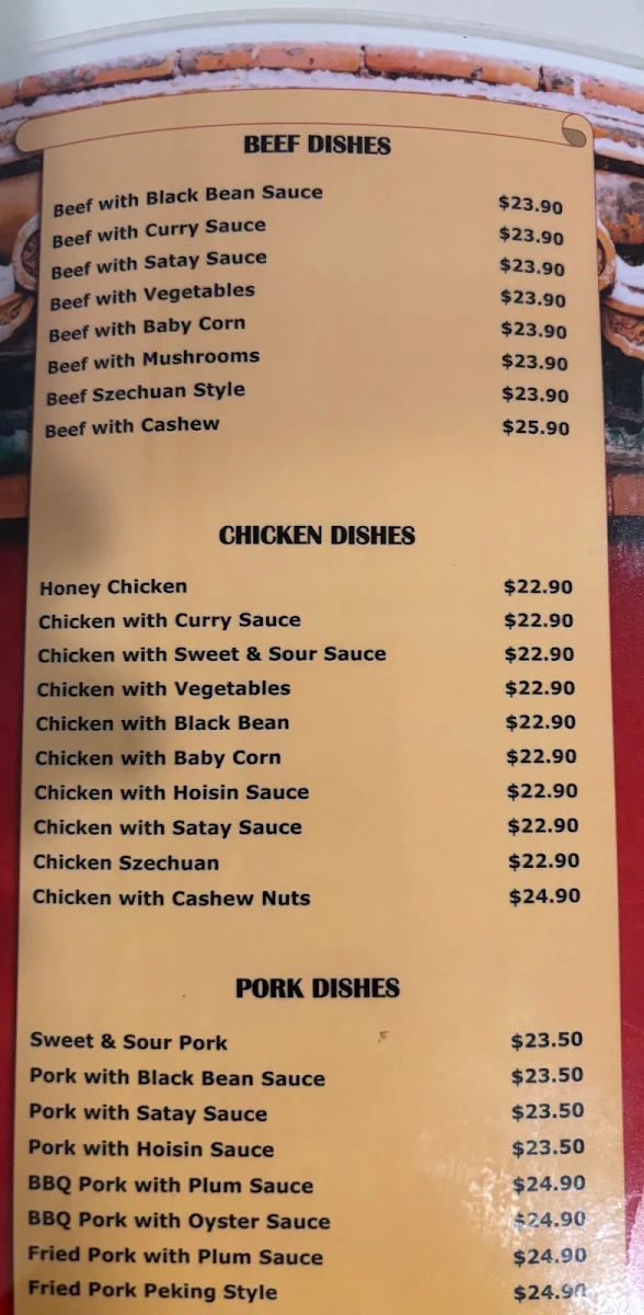 Menu, Golden Beach Chinese Restaurant