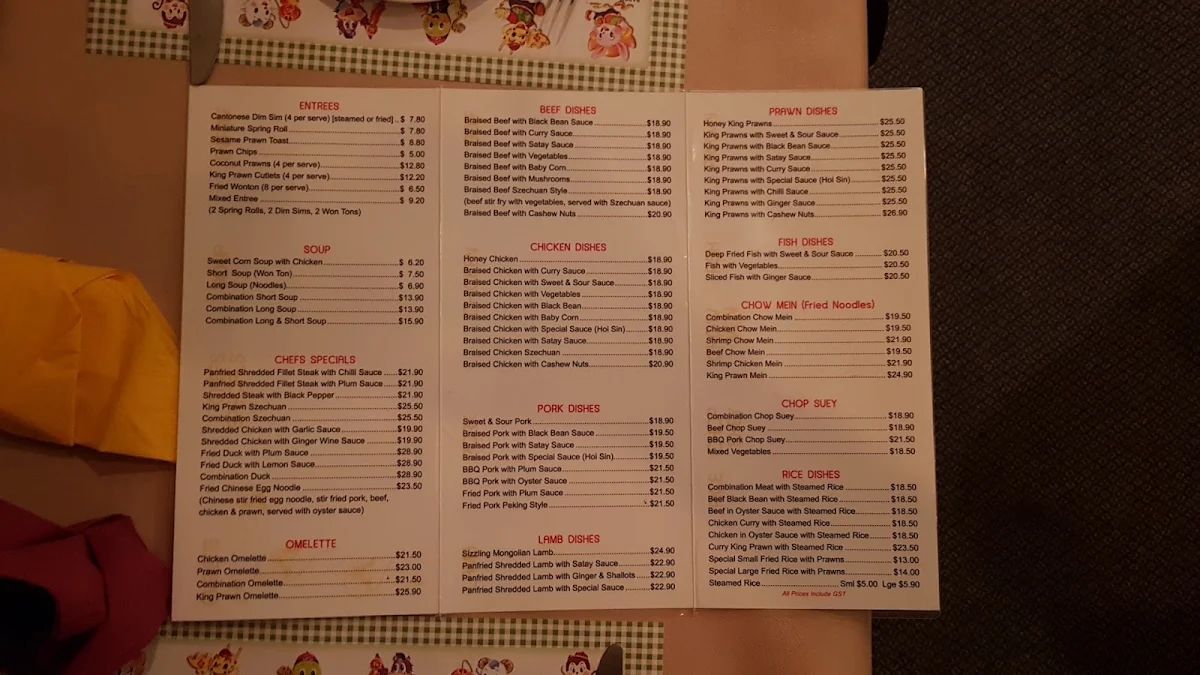 Menu, Golden Beach Chinese Restaurant
