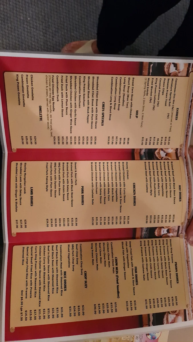 Menu, Golden Beach Chinese Restaurant