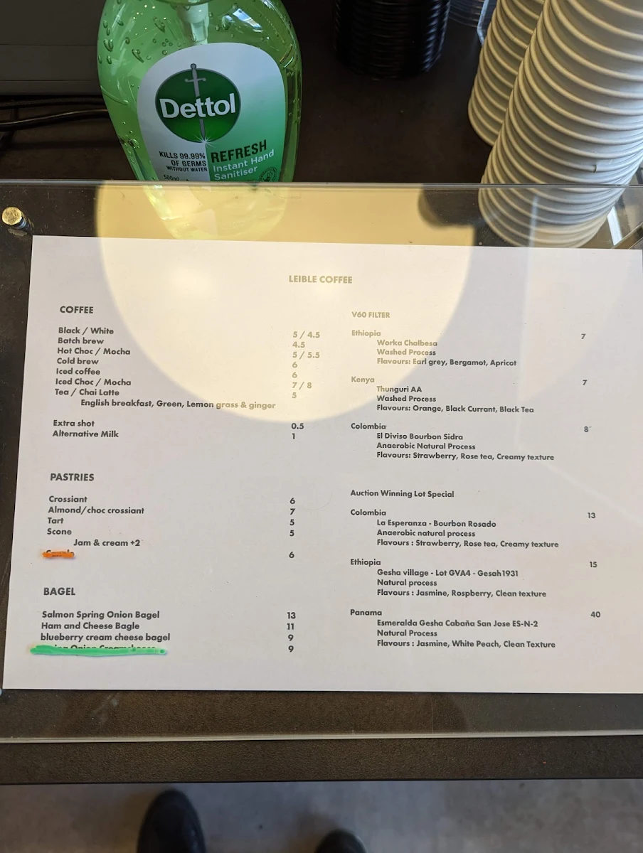 Menu, Leible Coffee