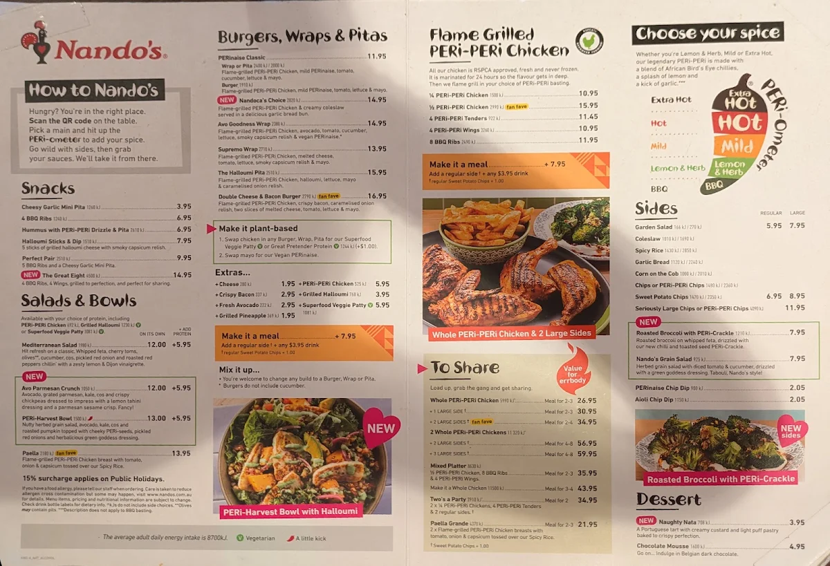 Menu, Nando's South Melbourne