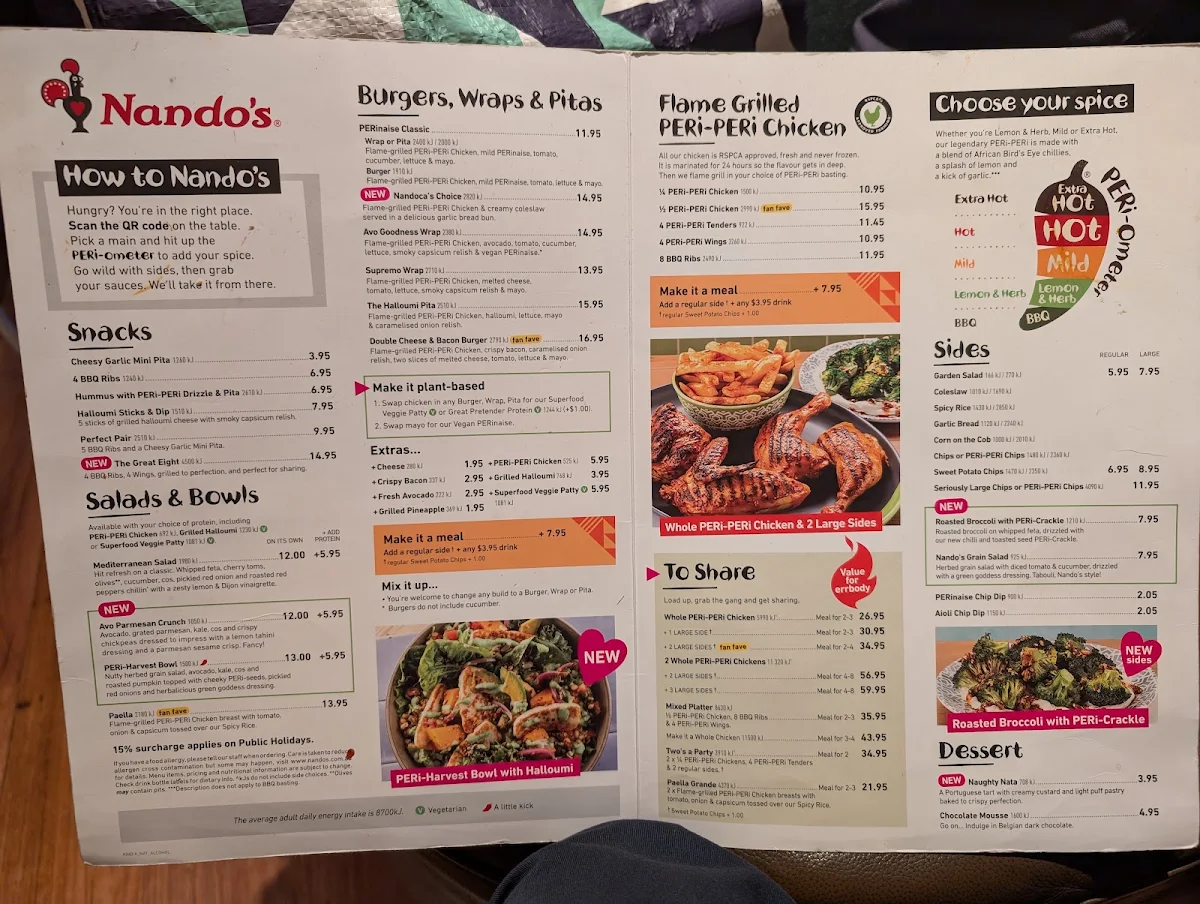 Menu, Nando's South Melbourne