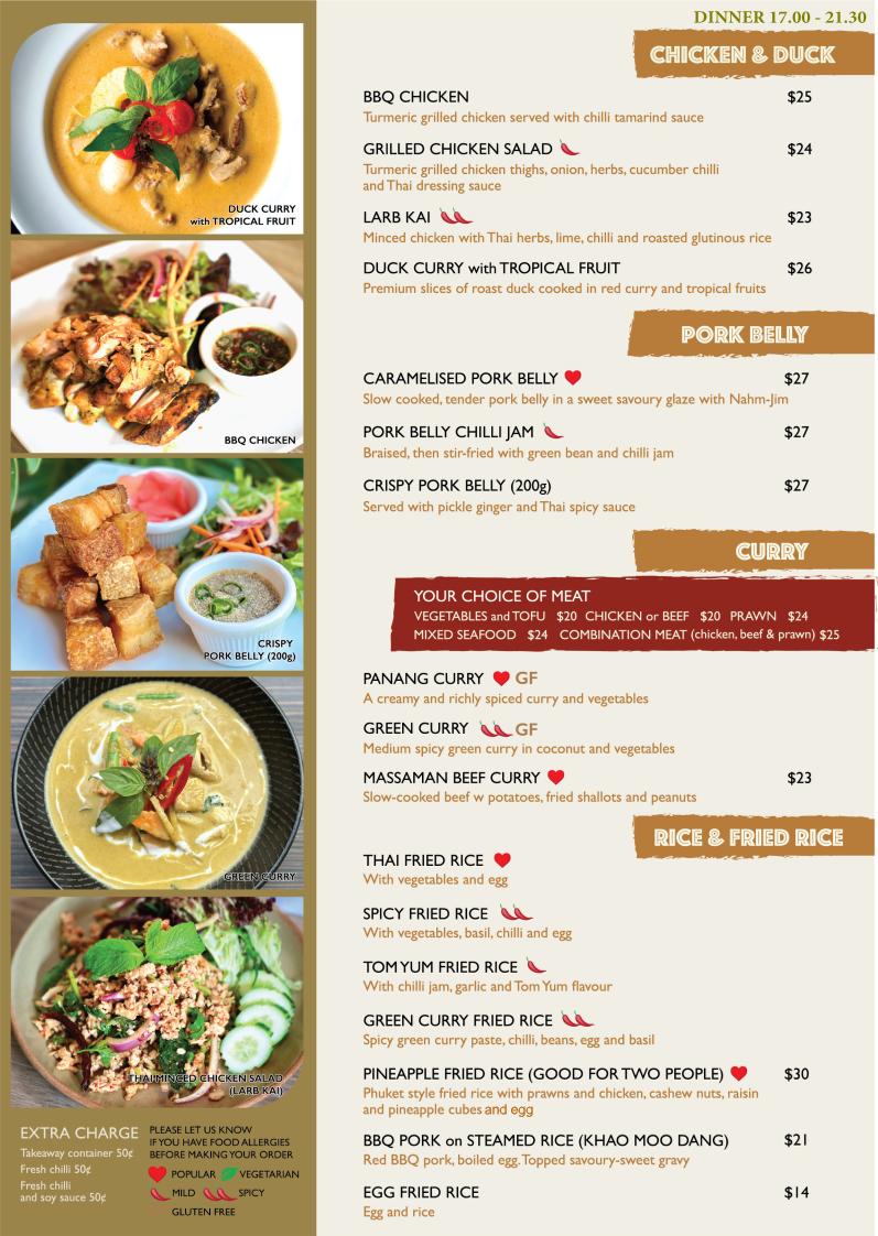 Menu, Thai Splendid