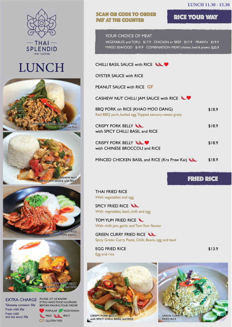 Menu, Thai Splendid