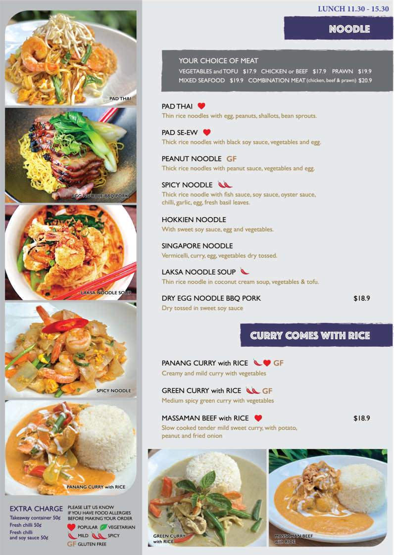 Menu, Thai Splendid