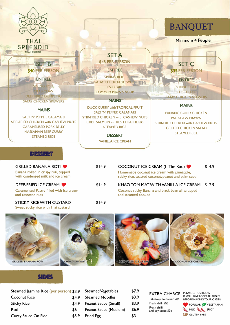 Menu, Thai Splendid