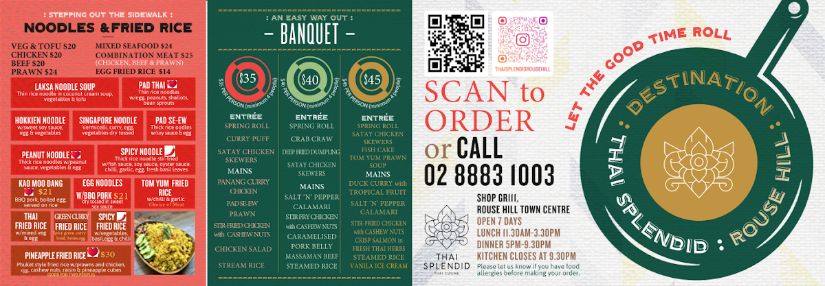 Menu, Thai Splendid
