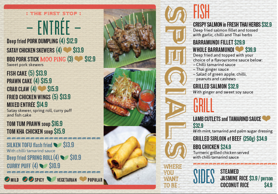 Menu, Thai Splendid