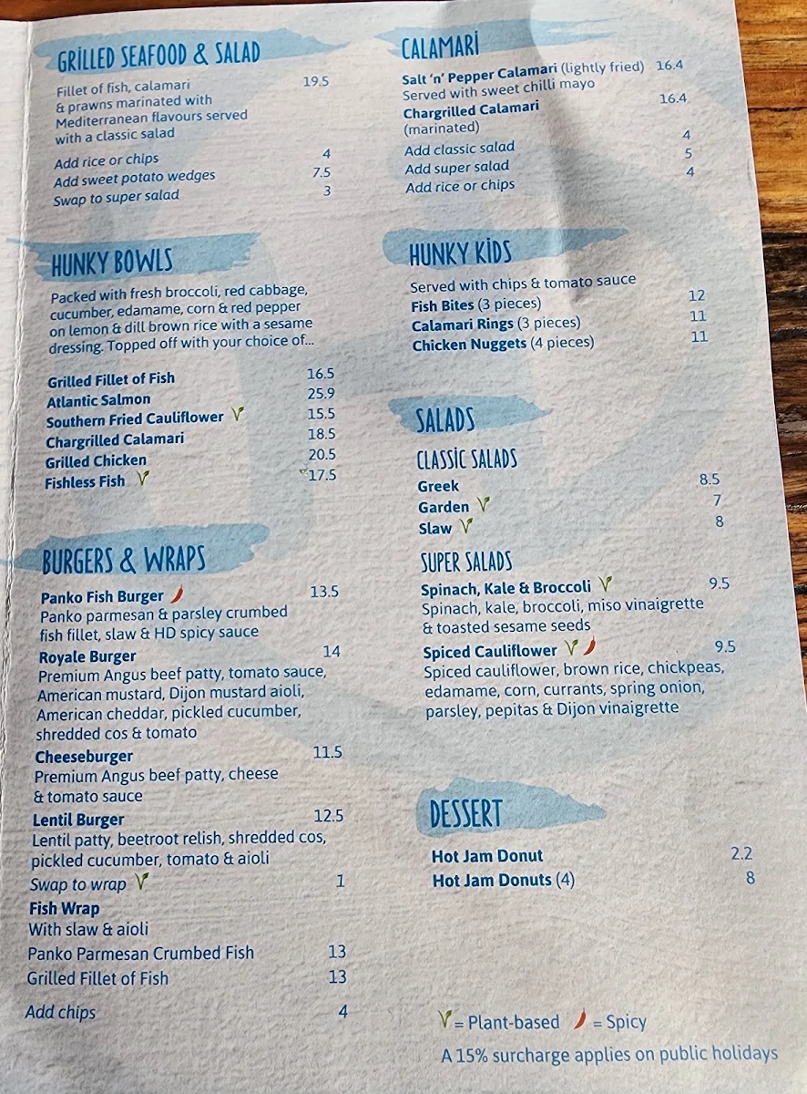 Menu, Hunky Dory Fish & Chips Moonee Ponds