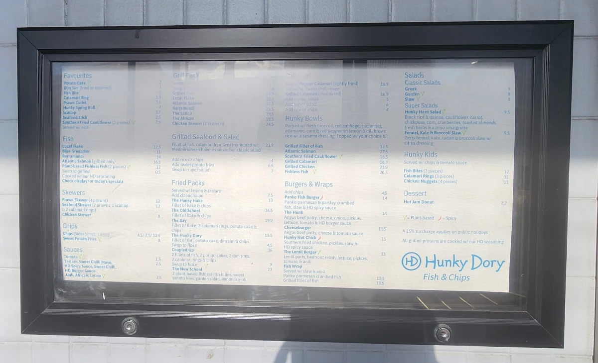 Menu, Hunky Dory Fish & Chips Moonee Ponds