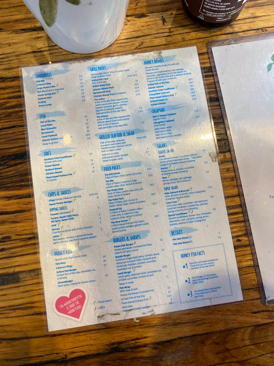 Menu, Hunky Dory Fish & Chips Moonee Ponds