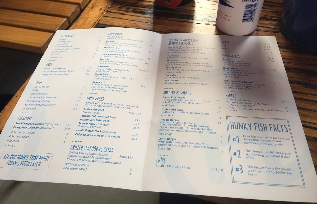 Menu, Hunky Dory Fish & Chips Moonee Ponds