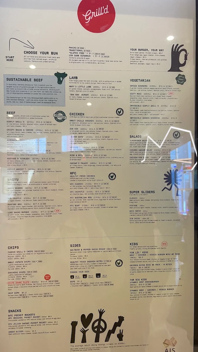 Menu, Grill'd Westfield Parramatta