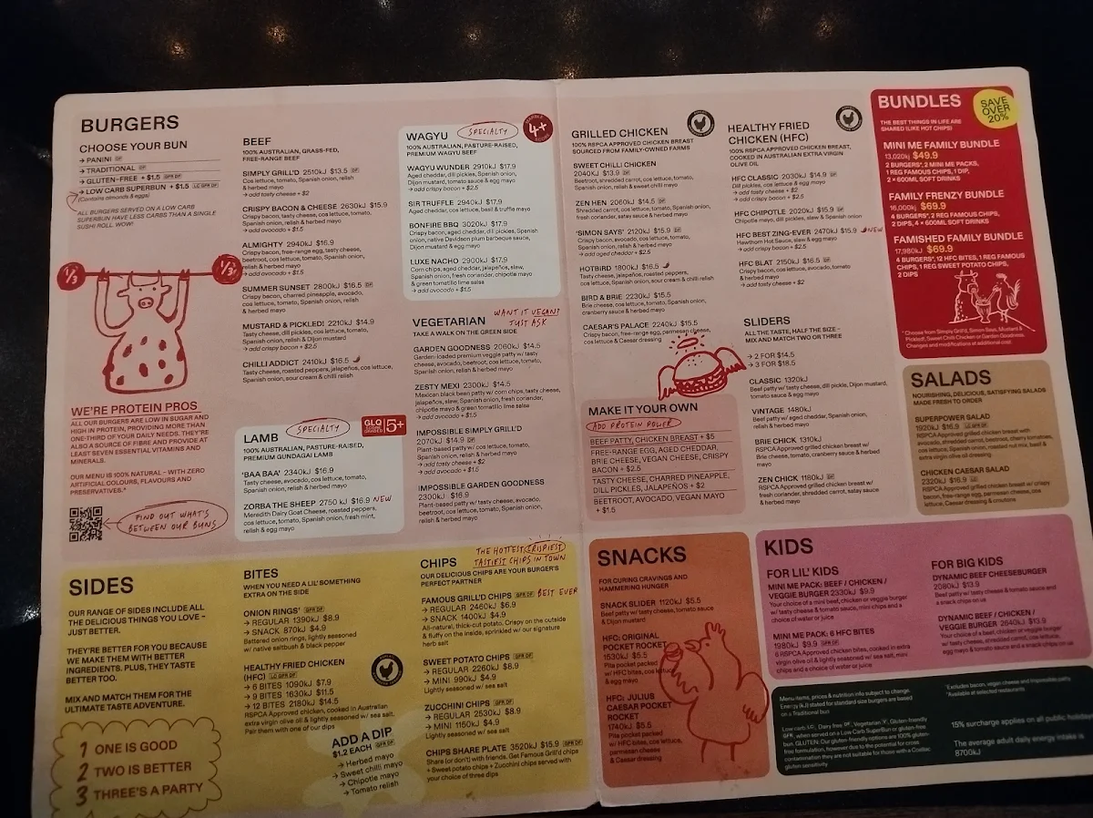 Menu, Grill'd Westfield Parramatta