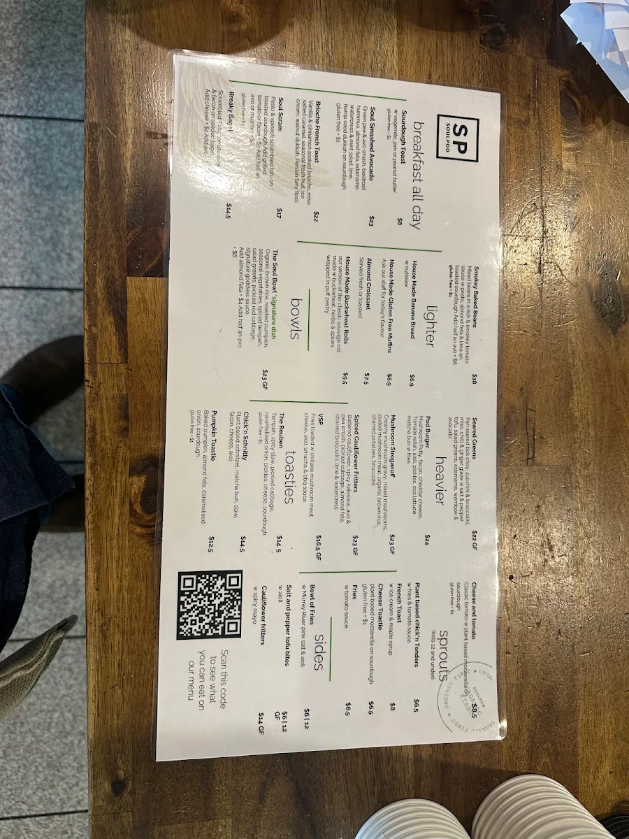 Menu, SoulPod Cafe