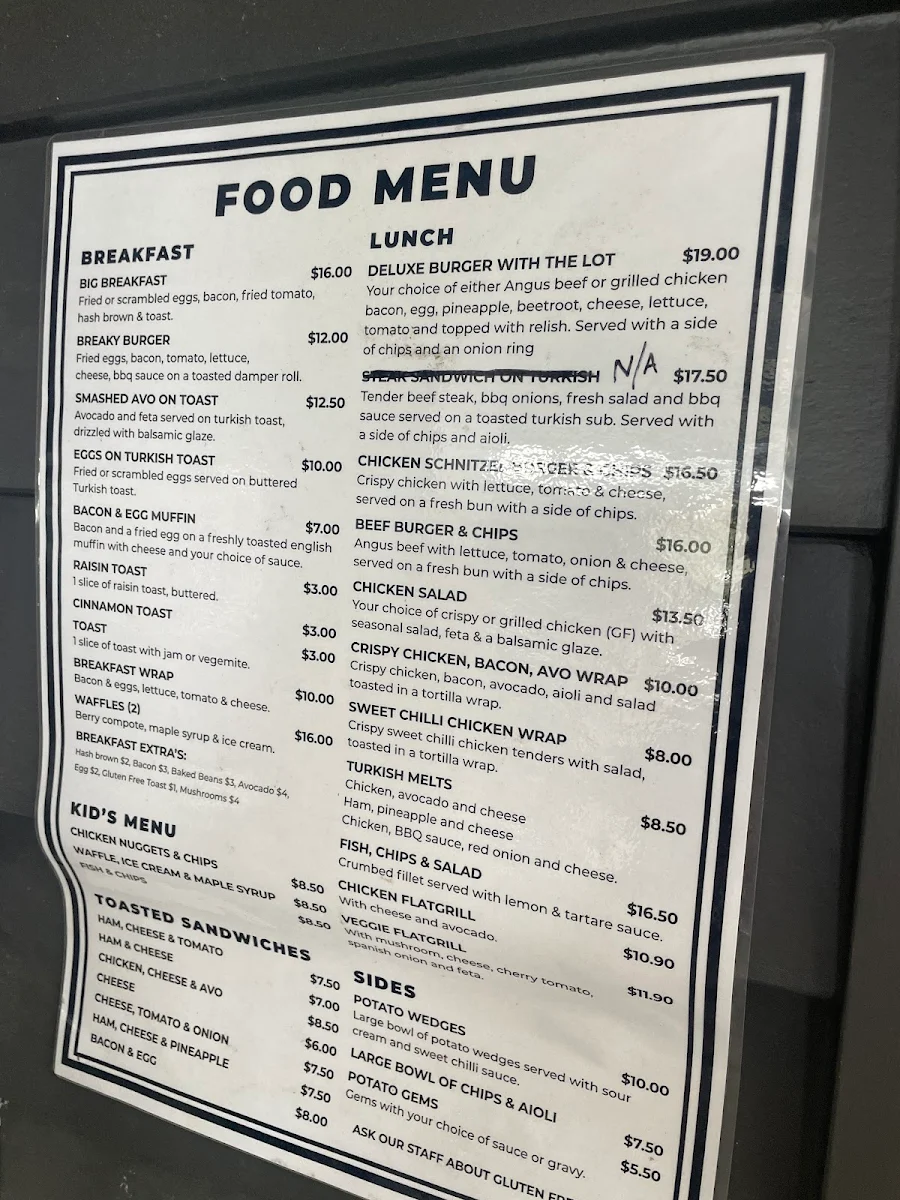Menu, Creekside Cafe