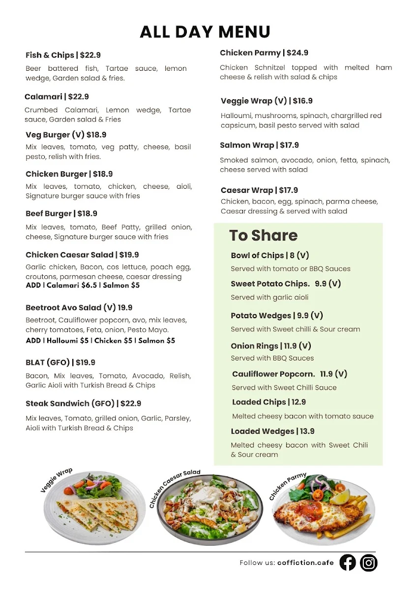 Menu, Coffiction Coffee and Brunch Deagon
