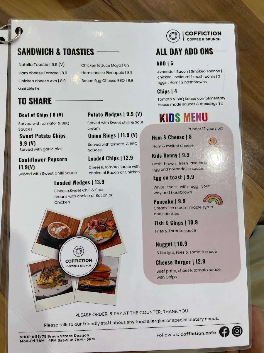 Menu, Coffiction Coffee and Brunch Deagon