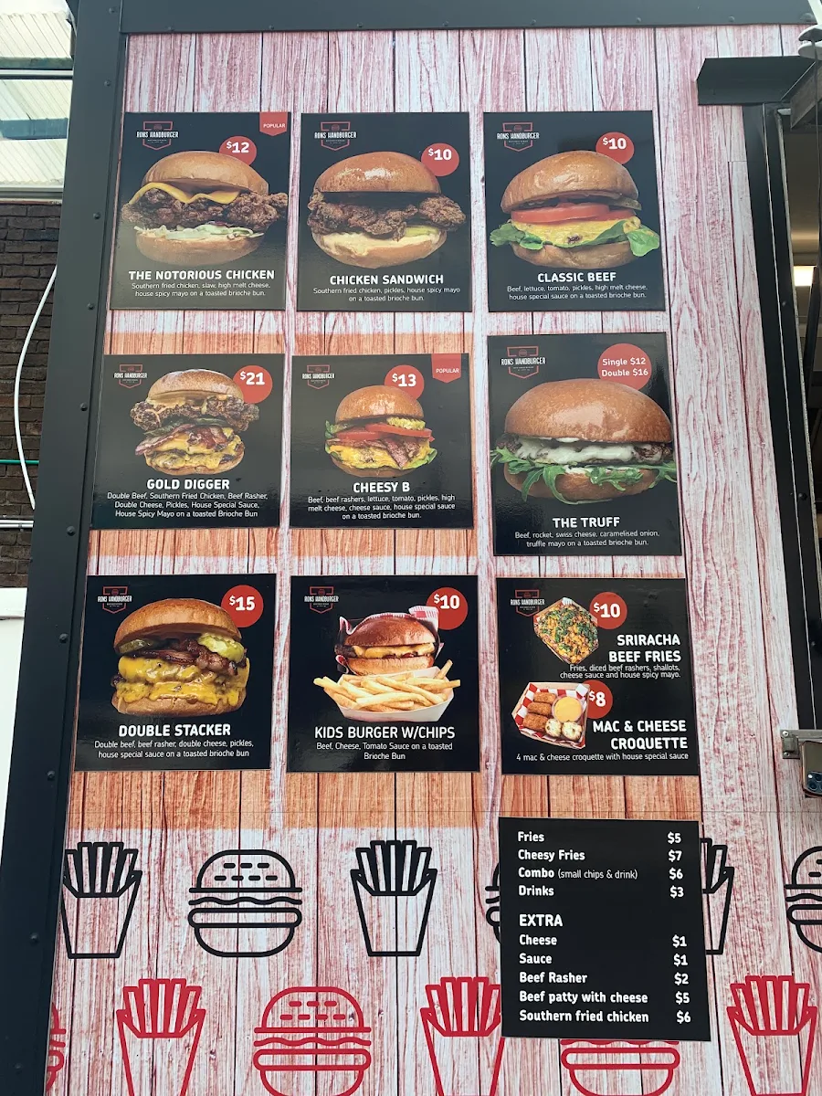 Menu, Rons Handburger Banksia