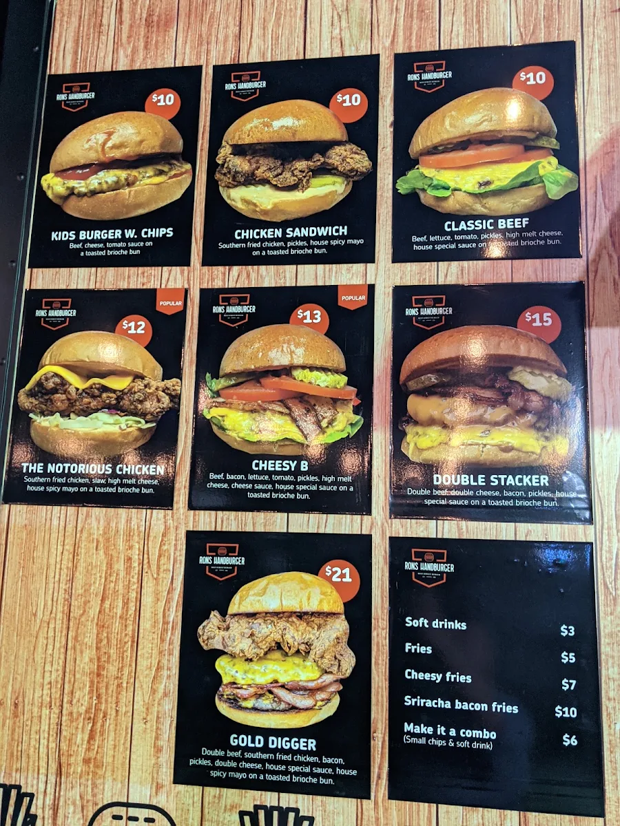 Menu, Rons Handburger Banksia