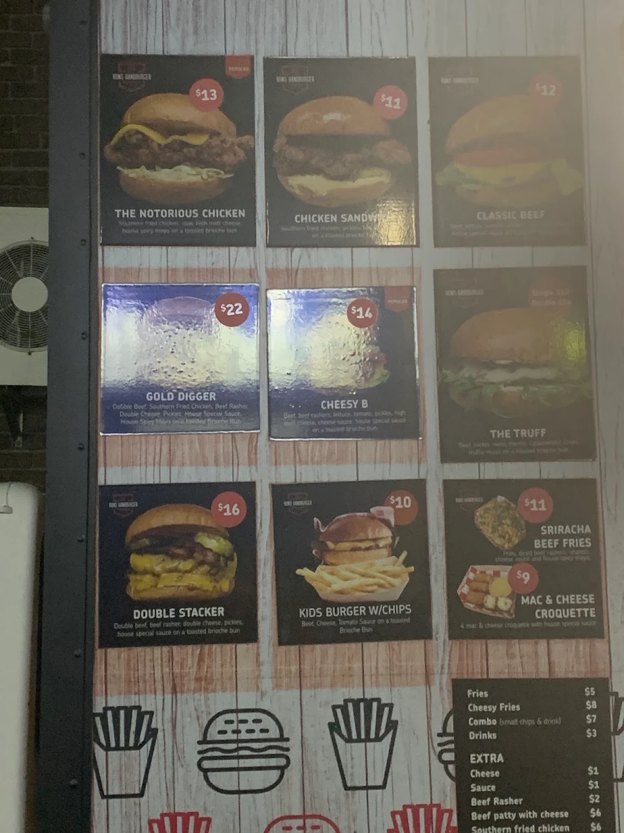 Menu, Rons Handburger Banksia