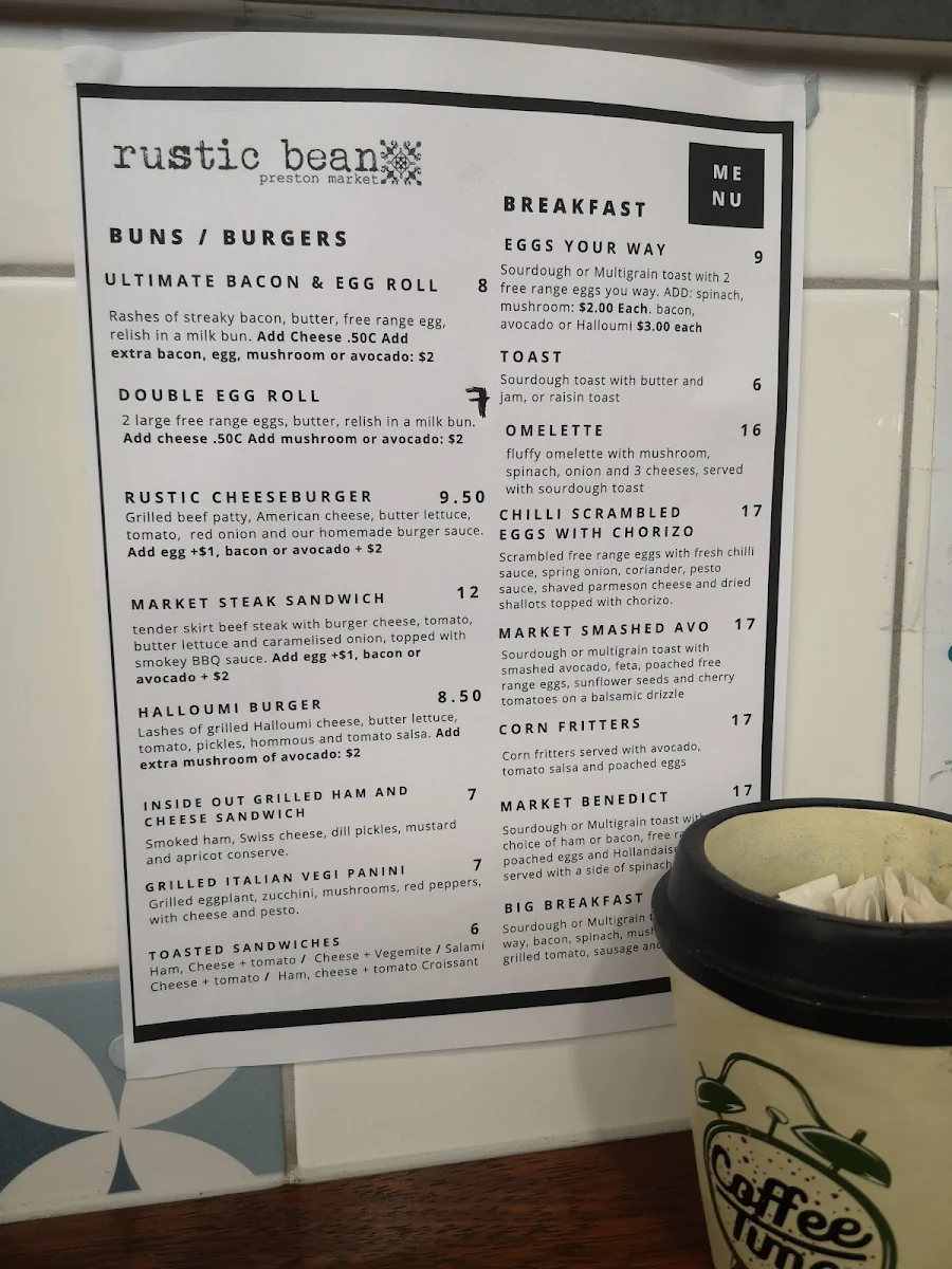 Menu, Rustic Bean