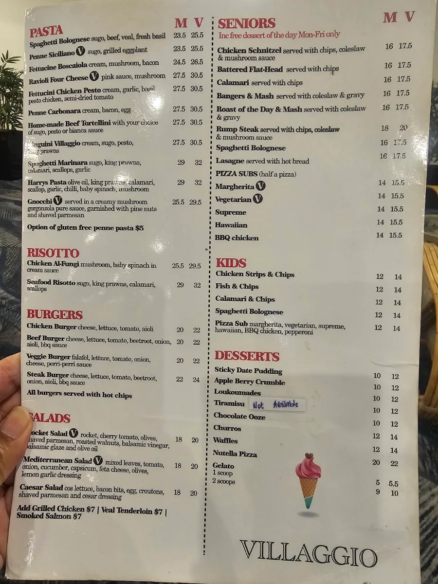 Menu, Villaggio Blacktown