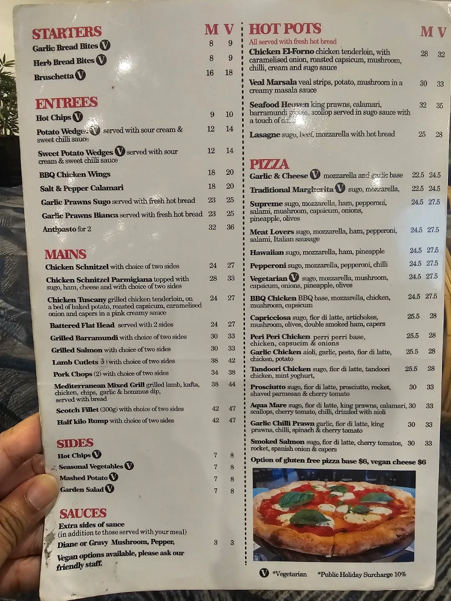 Menu, Villaggio Blacktown