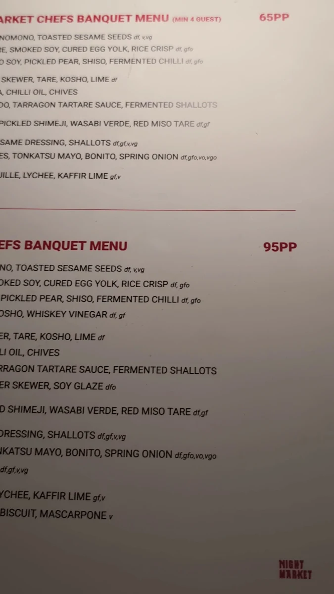 Menu, Night Market