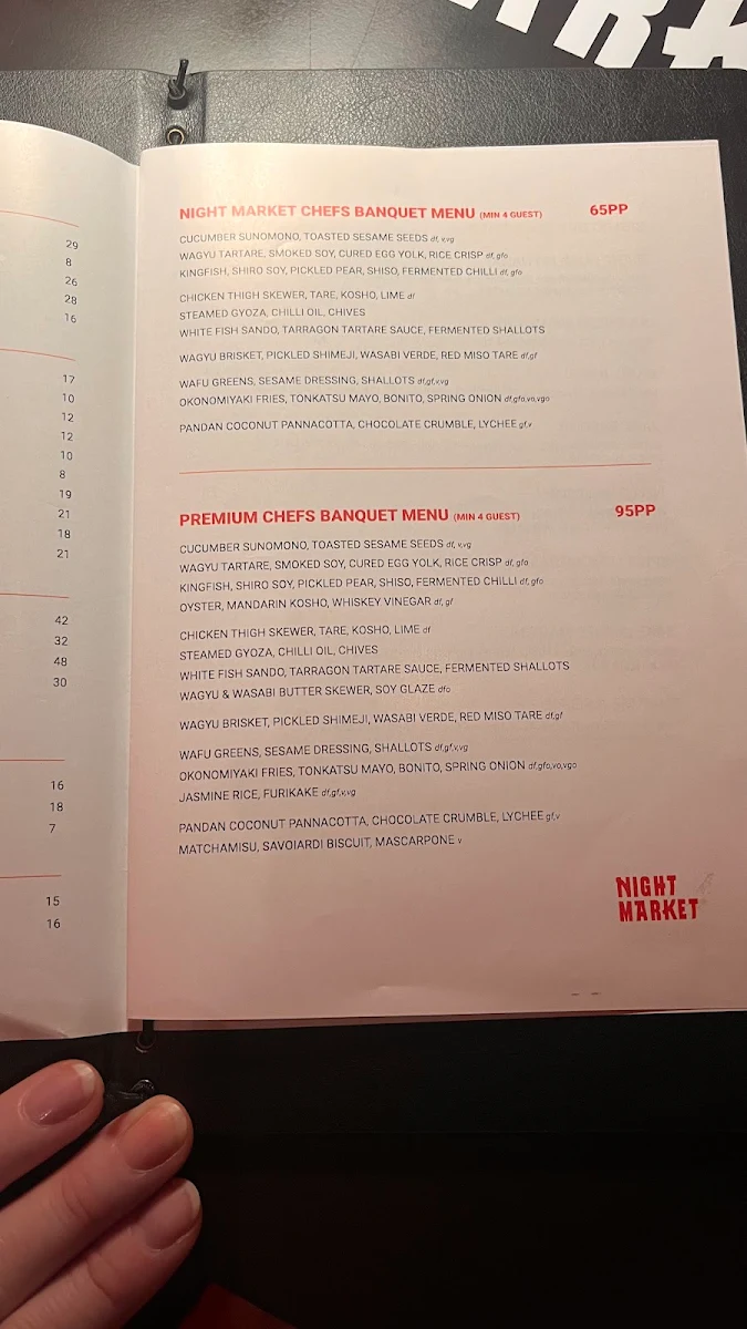 Menu, Night Market