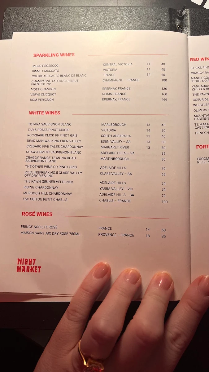 Menu, Night Market