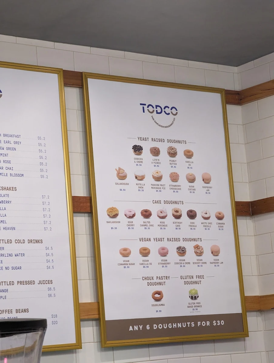 Menu, TODCO - The Oakleigh Doughnut Co (Oakleigh)