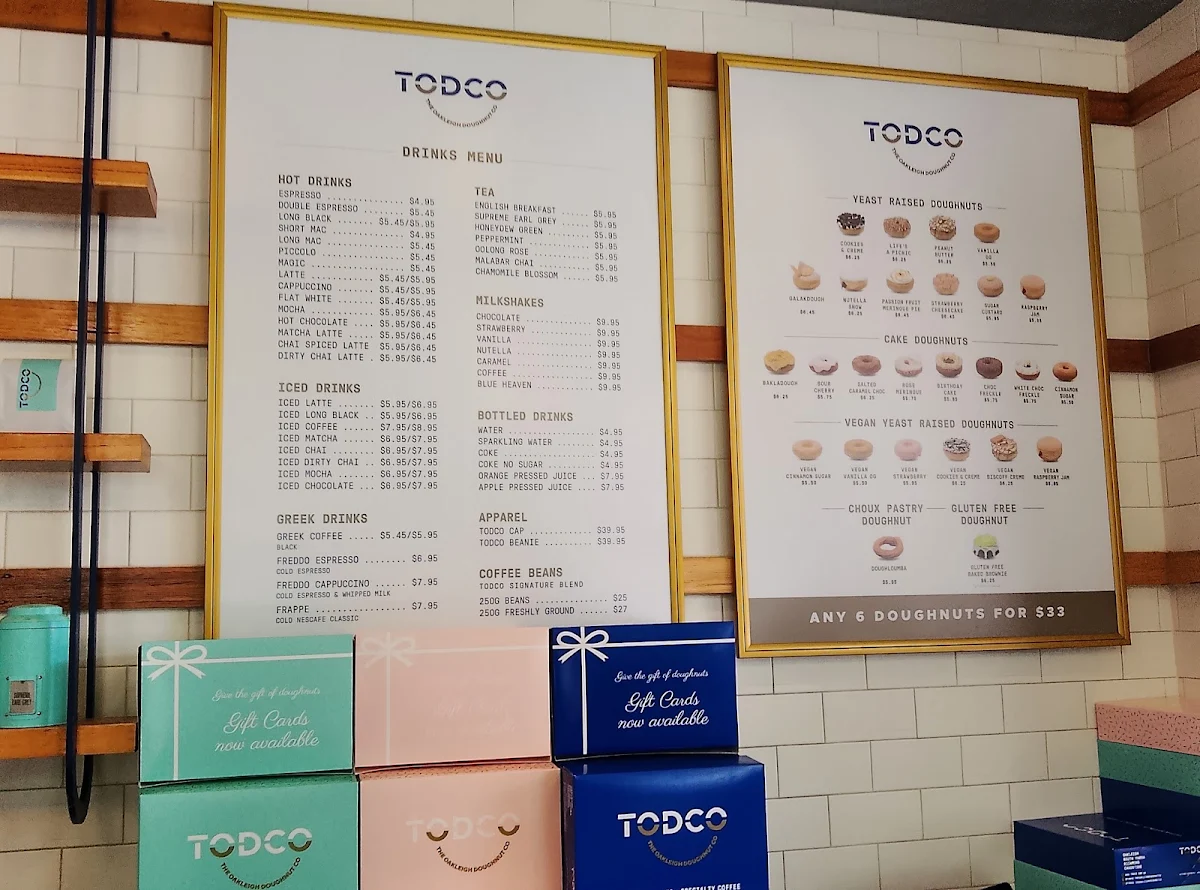 Menu, TODCO - The Oakleigh Doughnut Co (Oakleigh)