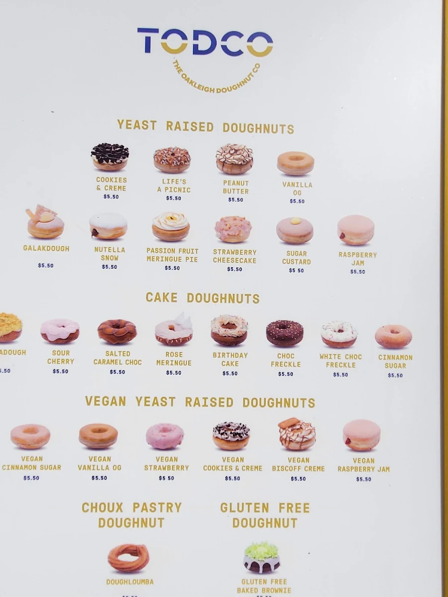Menu, TODCO - The Oakleigh Doughnut Co (Oakleigh)