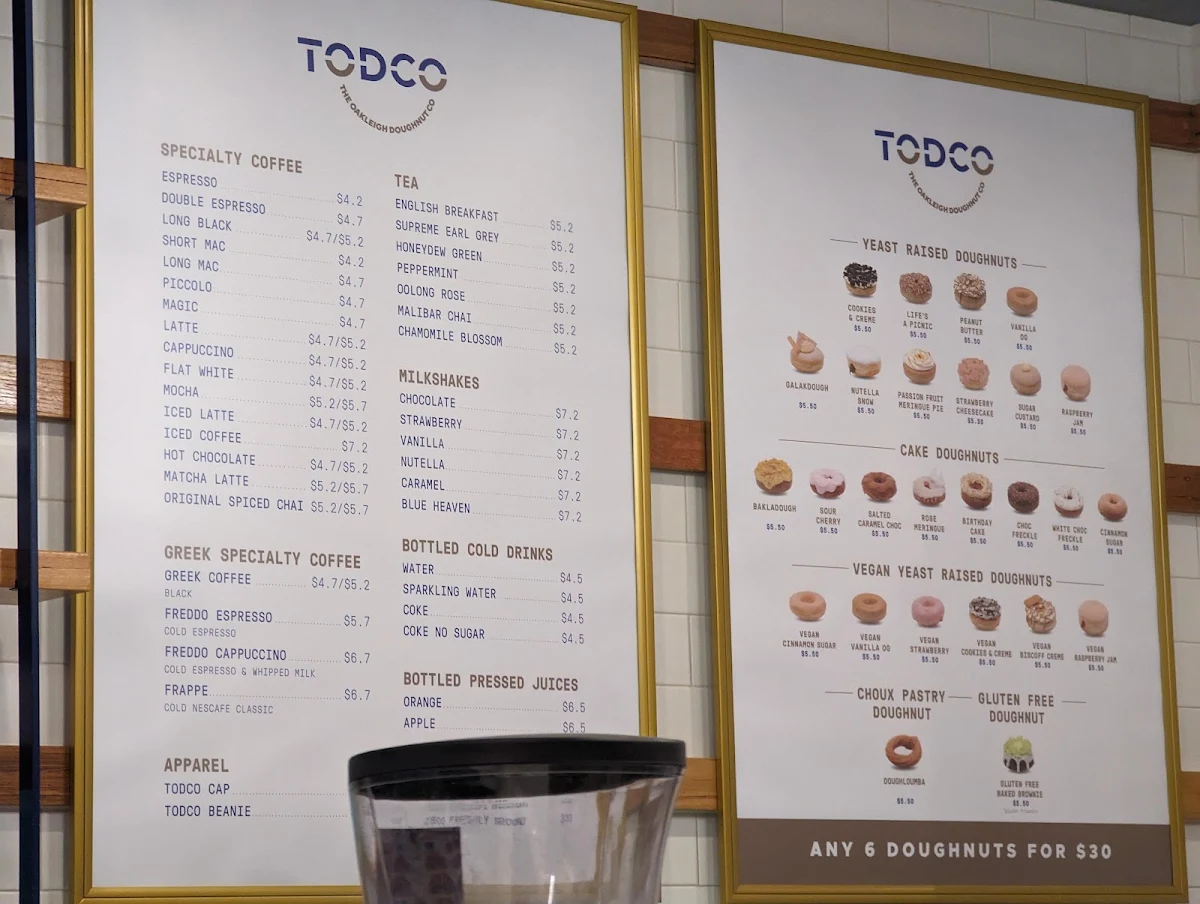 Menu, TODCO - The Oakleigh Doughnut Co (Oakleigh)