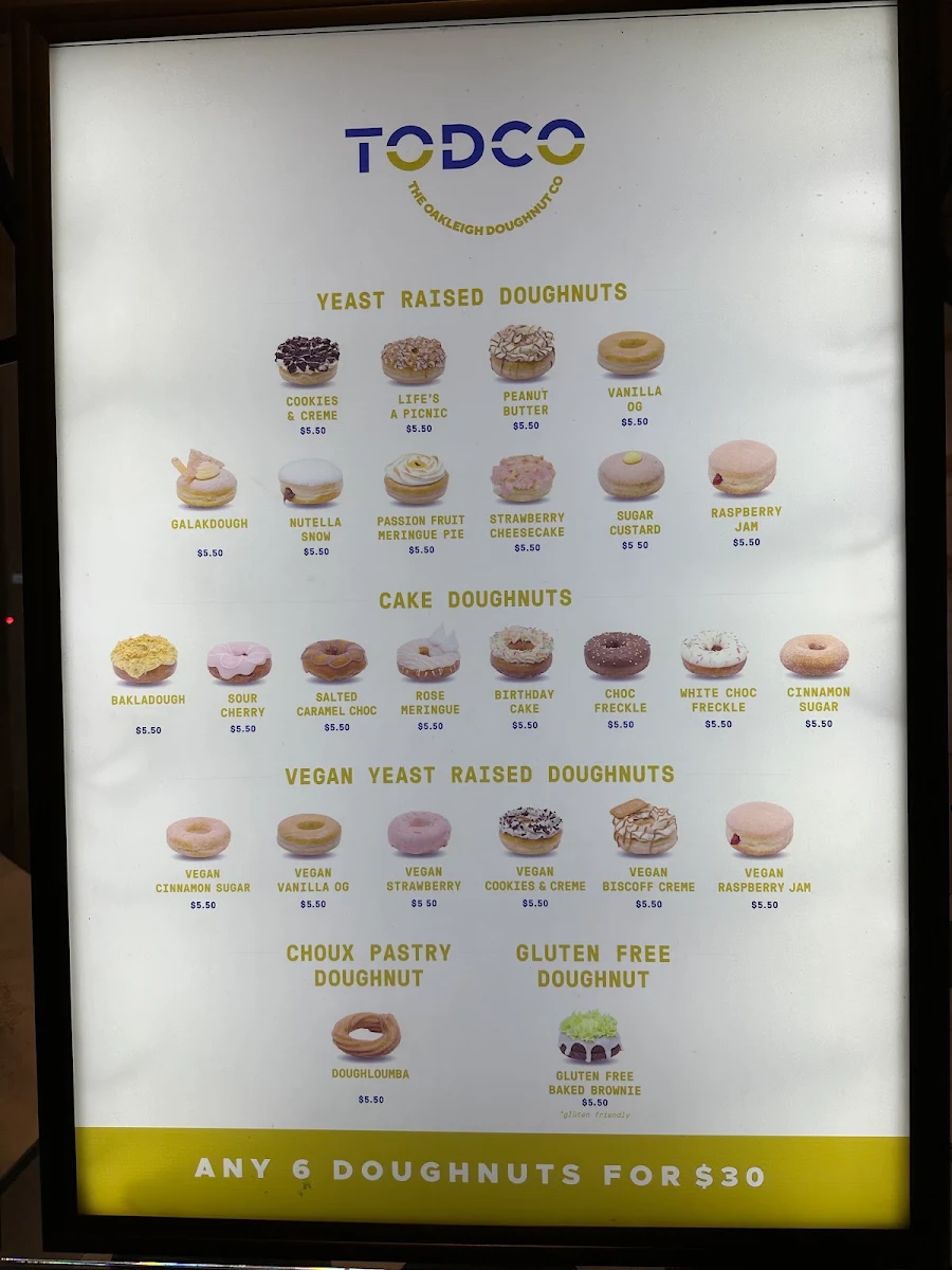 Menu, TODCO - The Oakleigh Doughnut Co (Oakleigh)