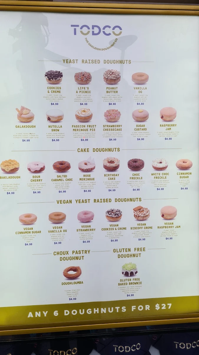 Menu, TODCO - The Oakleigh Doughnut Co (Oakleigh)