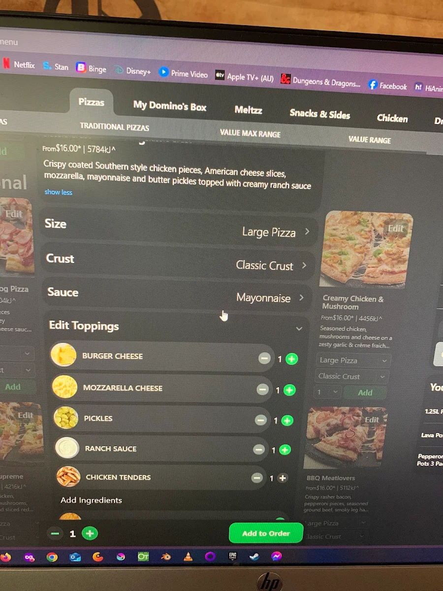 Menu, Domino's Pizza Atherton