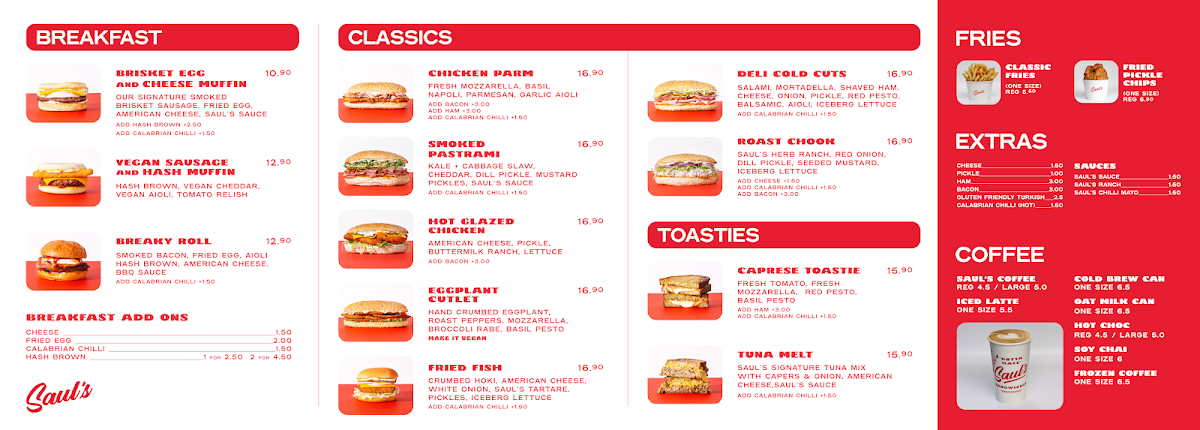 Menu, Saul's Sandwiches