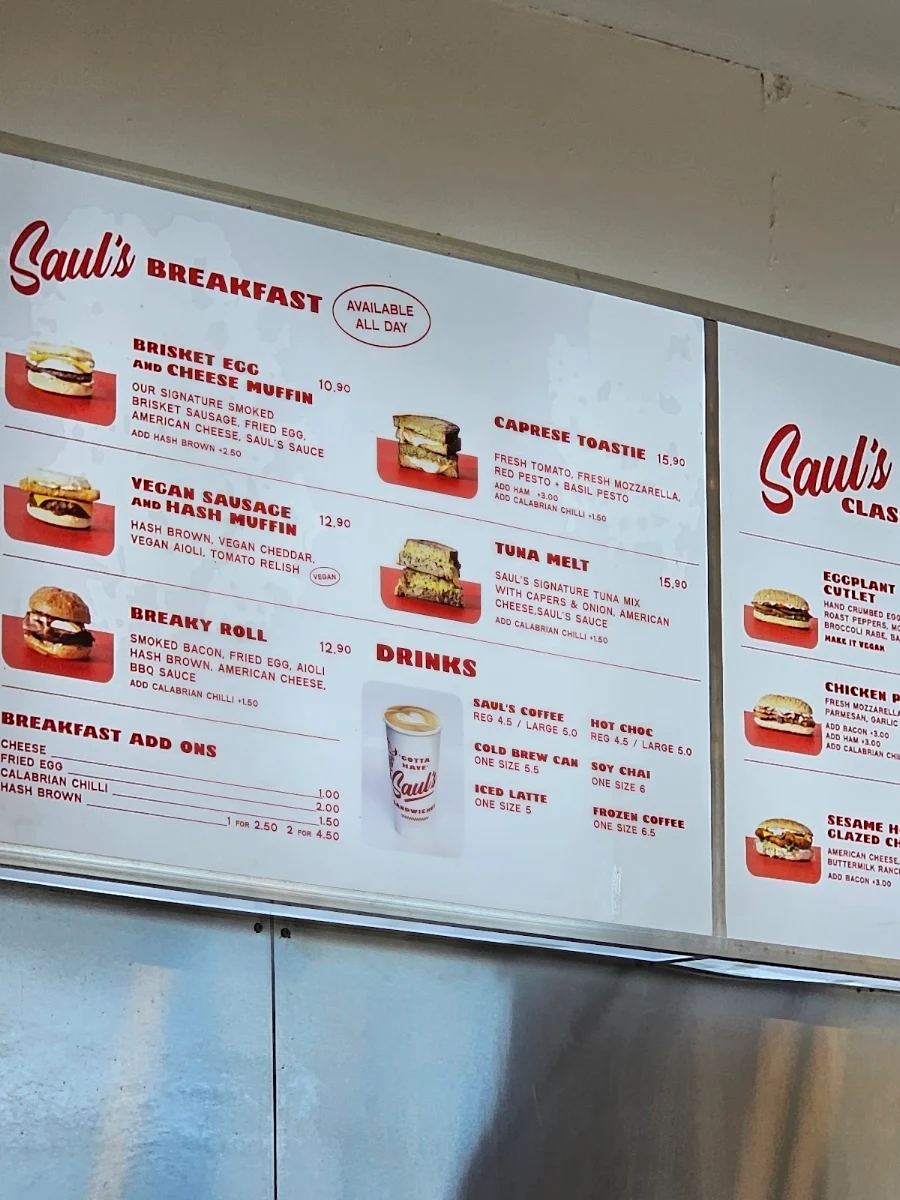 Menu, Saul's Sandwiches