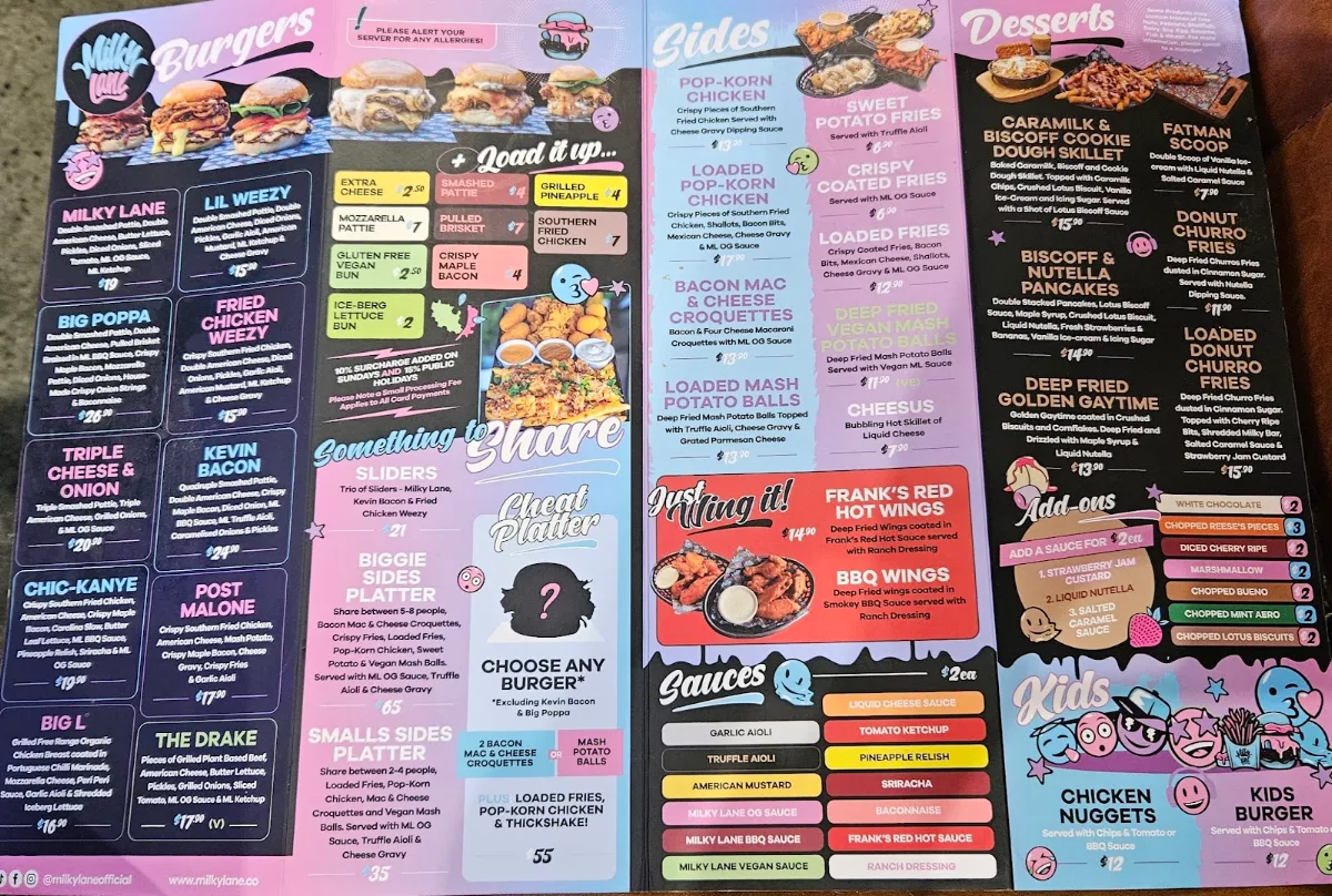 Menu, Milky Lane Curtin Exchange