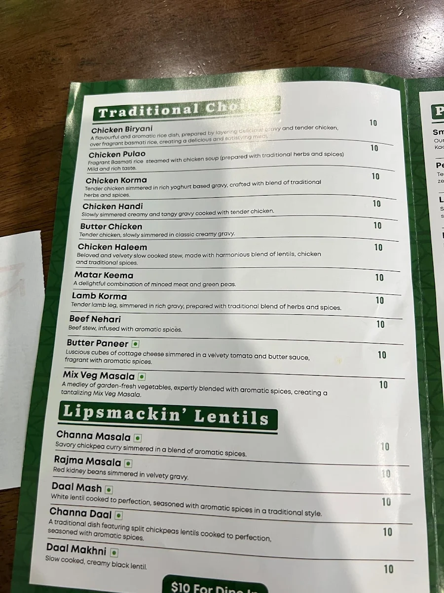 Menu, PESHAWRI