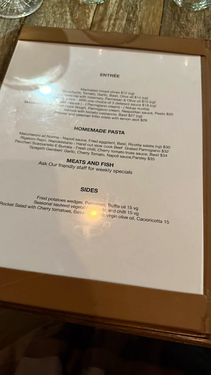 Menu, Casa Mia Osteria