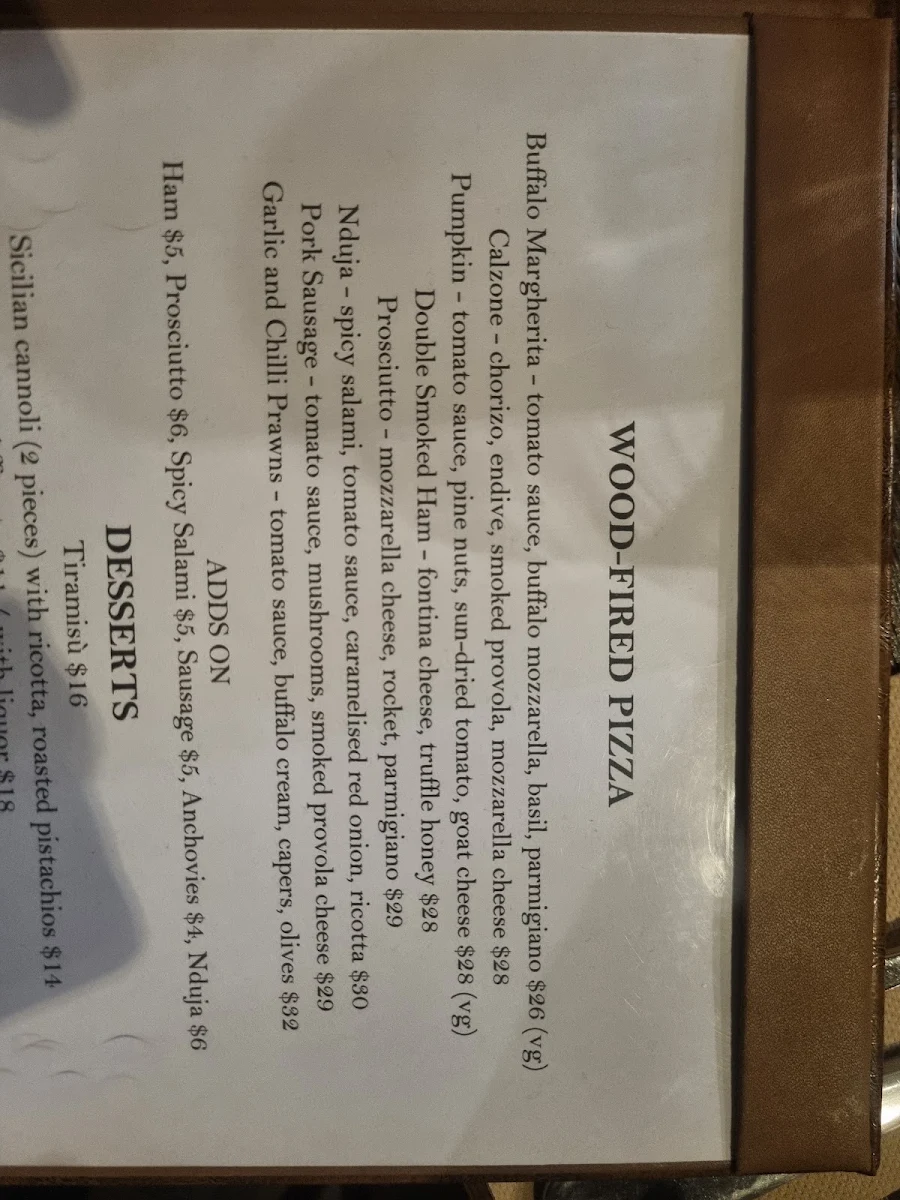 Menu, Casa Mia Osteria