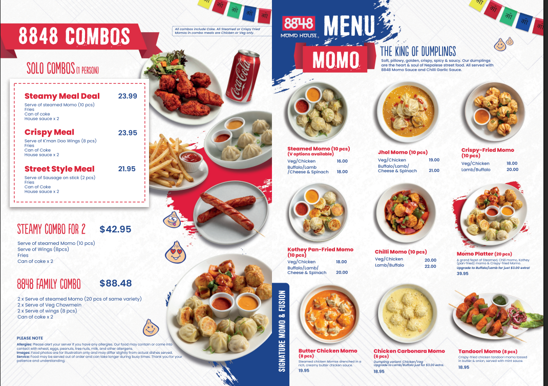 Menu, 8848 Momo House Gregory Hills (NSW)