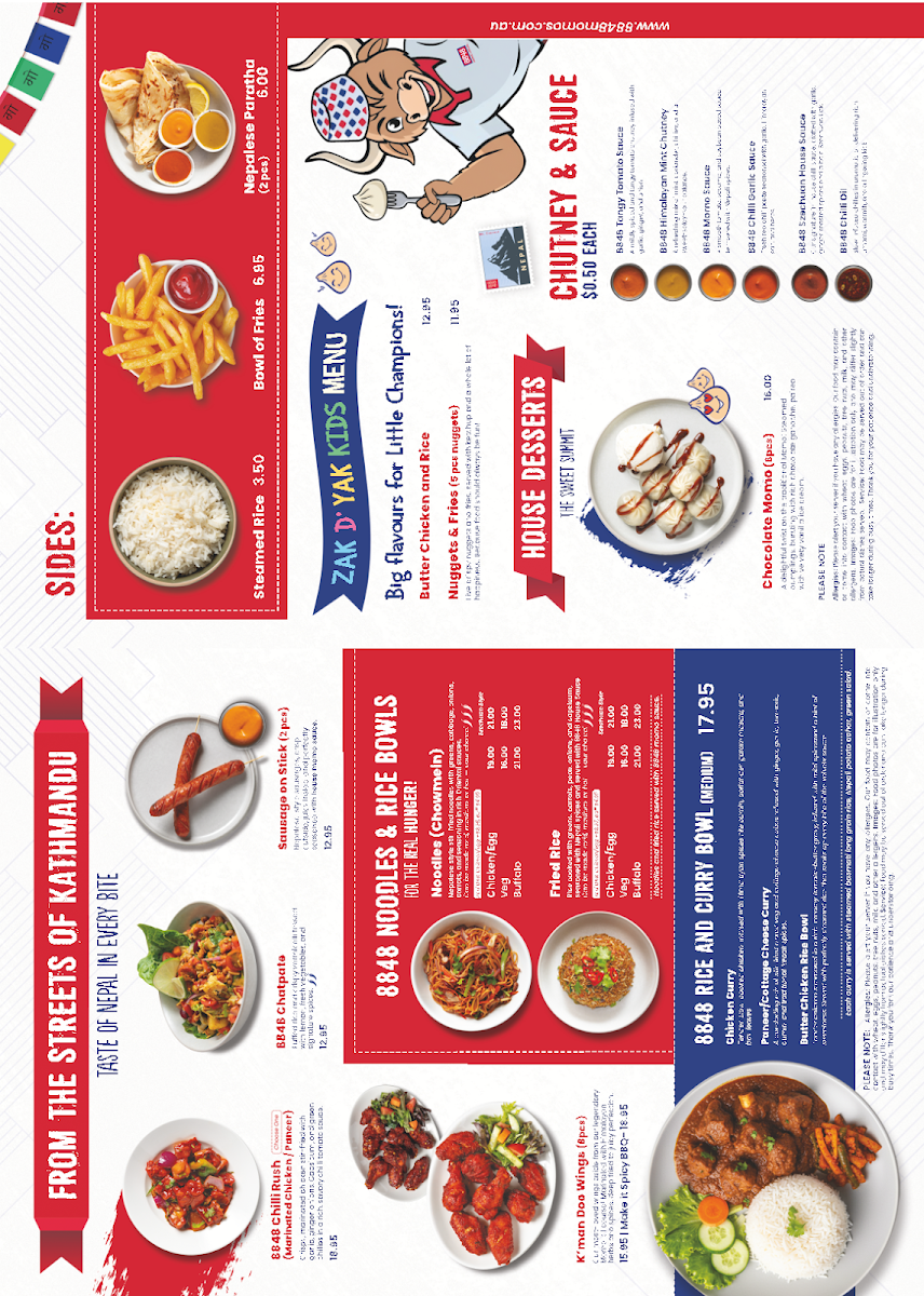 Menu, 8848 Momo House Gregory Hills (NSW)