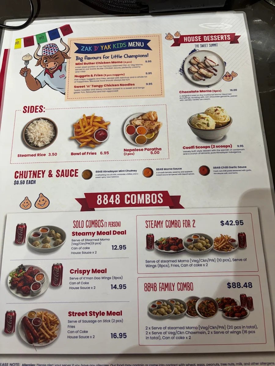 Menu, 8848 Momo House Gregory Hills (NSW)